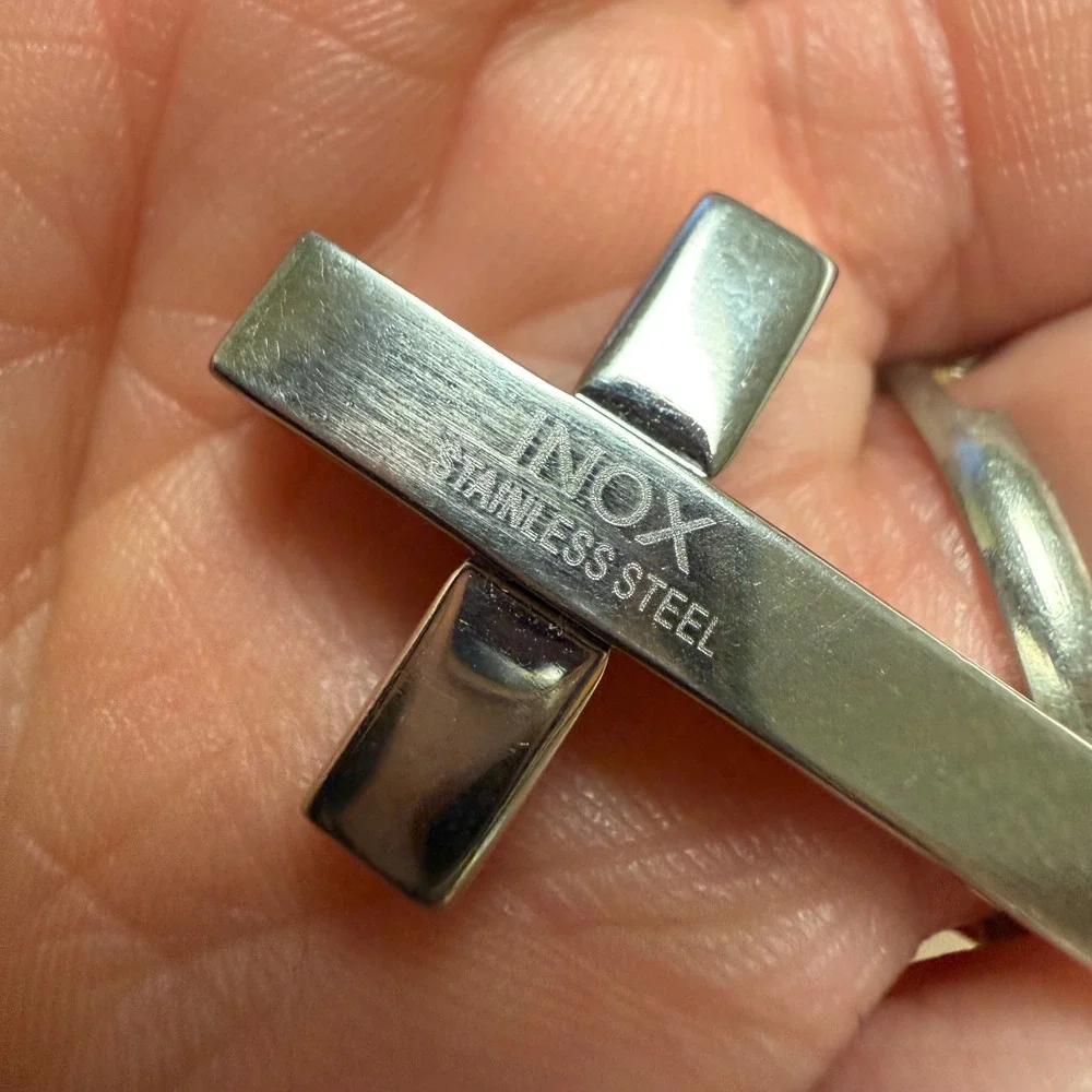INOX Stainless Steel Cross Pendant Silver Gold Rivet Mixed Metal Hidden Bail